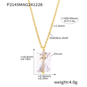 Collar de Acero Inoxidable 316L con Circonita Rectangular Grande, Chapado en Oro de 18K, Venta al Por Mayor de Joyería de Moda 2025 - Product Image 4