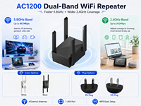 1200Mbps WiFi Extender WiFi Repeater Dual Band 5GHz 2.4GHz Penguat Sinyal Nirkabel dengan 4 Antena WPS AP Mode LAN Port