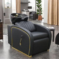 Fauteuil de Lavage de Tête Moderne Noir et Or pour Salon de Coiffure, Fauteuil Spa de Luxe Inclinable Manuel pour Shampoing et Lit