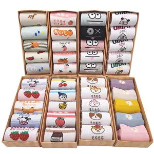 women girls wholesale fruit cartoon animal printed tube socks wholesale cute women girls 5pcs/box socks set