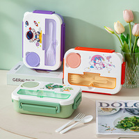Boîte à lunch bento mignonne et étanche avec plateau amovible et boîtes de rangement en plastique de 1300 ml