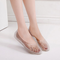 Sandales plates pour femmes, style ballerine en gelée, bout rond fermé, ajourées, à enfiler, chaussures d'été décontractées pour la plage, confortables, légères et antidérapantes