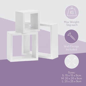 Ensemble de 3 étagères flottantes en forme de <span class=keywords><strong>cube</strong></span> <span class=keywords><strong>blanc</strong></span>, double niveau, design en bois pour gagner de la place dans la cuisine, la salle de bain, le salon - Product Image 6