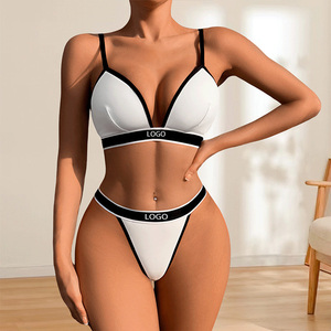 <strong>Manufacturer</strong> Custom Printing Logo Sizes Lady Sports Bra Thong Set Women Two Pieces Crisscross Bikini Bra Set - Product Image 2