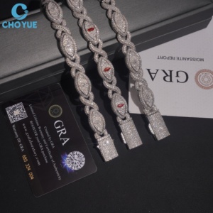 Pulsera de Plata 925 con Moissanita para Mujer, Corte Marquesa, Baño de Rodio, Cadena de Lujo, Joyería para Fiesta, Estilo Hip Hop Iced Out, Cadena Ojos - Product Image 2