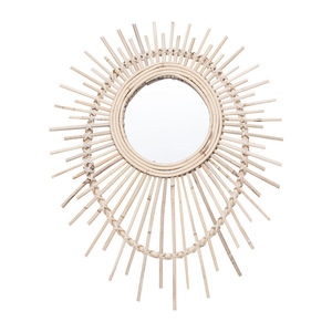 Rattan Woven <b>Mirror</b> Round Natural Color Framed Wall Mounted Decorative <b>Hanging</b> <b>Mirror</b> For Living Room Studio Guesthouse - Product Image 4