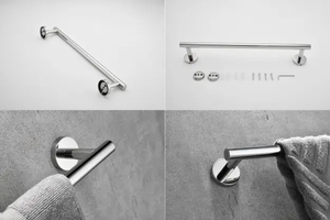 Bạc 4pcs phụ kiện phòng tắm Set phần cứng Kit Wall Mount tay khăn thanh giá nhà vệ sinh cuộn giấy chủ Robe Hook Hanger - Product Image 6