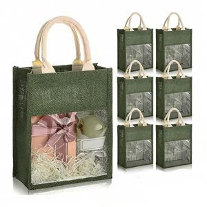 Sac en jute vert personnalisé avec fenêtre pour emballage de sacs à main, cadeaux de festival, souvenirs, vente en gros - Product Image 1