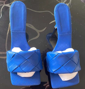 Sandales à talons hauts en similicuir tricoté pour femme, à bout carré ouvert, talons fins, style escarpins - Product Image 6