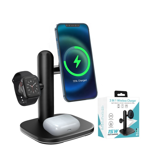 Ready to Ship Magnetic 3in1 Wireless Charger Factory Fast Charger Stand 3 in 1 Wireless Charger