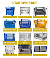 Contenedor de Malla Metálica Plegable con Recubrimiento en Polvo Azul, Bolsillos para Montacargas, Tamaño Estándar Europeo, Carga de 1500 kg, Apilable, con Cierre a Presión, de Acero