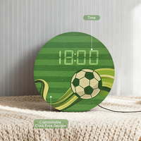 Jam Dinding Bulat Sepak Bola Digital Pintar LED Alarm Kayu Dekorasi Kamar Tidur Modern Klub Logo Kustom Hadiah Suvenir