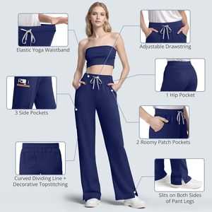 Conjunto de Uniformes Médicos para Mujer FOXA, Top sin Mangas, Pantalones Rectos, 9 Bolsillos, Cintura Elástica, Uniformes de Hospital - Product Image 6