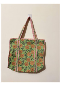 Bolso Tote Acolchado de Algodón Verde Étnico, Bolso de Mercado con Estampado Floral Personalizado, Bolso de Hombro a Precio de Mayoreo - Product Image 2