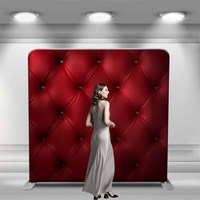 Backdrop Fotografi Portabel 8ft Hijau Kustom, Kain Tension dengan Rangka Aluminium untuk Pajangan Dinding Bunga dan Ulang Tahun