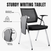 Chaise de salle de formation en maille avec tableau d'écriture en aluminium, chaise de conférence de bureau pliable avec accoudoirs mobiles pour salle de classe