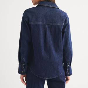 Chemise en jean délavé coloré coupe classique pour femme, chemisier décontracté à manches longues boutonné avec poche poitrine, style vintage toutes saisons - Product Image 5