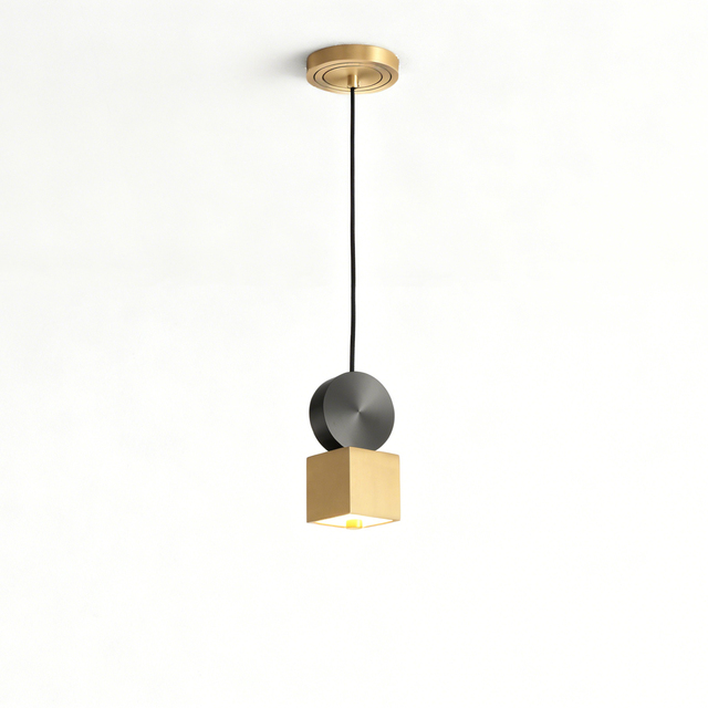 OEM Wholesale Modern Minimalist Mini Pendant Light American Solid Brass Square LED Pendant Lamp for Living Room Kitchen Island