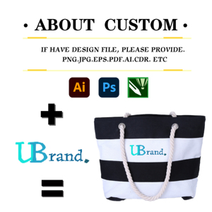 Custom Canvas Striped <b>Beach</b> <b>Bag</b> with Rope Handles <b>Large</b> Capacity Stylish and Durable Perfect for Summer Activities and Travel - Product Image 2