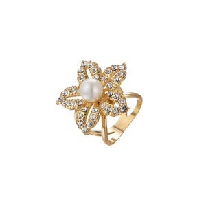 Flower Shape Alloy <b>Ring</b> With Pearl And Rhinestones For Women Daily Wear - Product Image 5