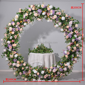 F404 decorazione di seta rosa <span class=keywords><strong>fiori</strong></span> artificiali fila scenografia sfondo cerchio tondo arco nuziale <span class=keywords><strong>fiori</strong></span> <span class=keywords><strong>con</strong></span> <span class=keywords><strong>fiori</strong></span> floreali - Product Image 2