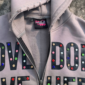 Felpa con cappuccio DCY <span class=keywords><strong>Skeleton</strong></span> Zip-up da uomo, personalizzata, pesante, stile Y2K, con stampa ossa effetto distressed, bianca e blu, streetwear, taglio corto - Product Image 6