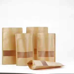 Sacchetti di imballaggio campione gratuito, sacchetto di carta Kraft, sacchetto in piedi con finestra