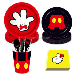 MM066 Set de vaisselle jetable sur le thème <span class=keywords><strong>Mickey</strong></span> Vaisselle en papier avec assiettes, tasses, serviettes, ballons pour fête d'<span class=keywords><strong>anniversaire</strong></span> d'enfants - Product Image 2