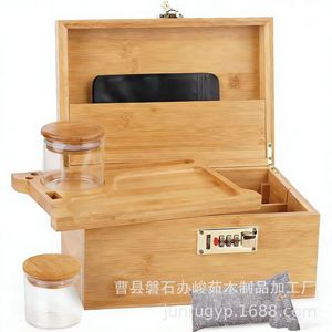 Caja de almacenamiento de madera con cerradura de combinación, embalaje de regalo artesanal de bambú, forma rectangular, con cerradura para almacenamiento de tabaco y cigarros - Product Image 3