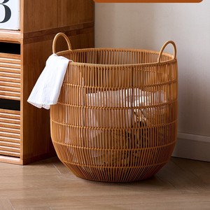 Cesta de lavandería de mimbre, cesta redonda lavable para ropa y toallas, uso doméstico - Product Image 1