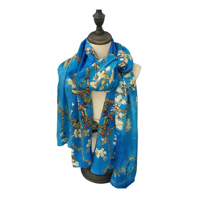 JSMART Custom Museum souvenir women gift printed logo digital printing 100% silk scarf silk women scarf