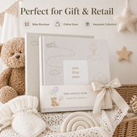 Livre de souvenirs personnalisé pour bébé, couverture rigide en lin, carré, motif ours, montgolfière, nuage, art ligné, cadeau prêt à l'emploi, marque personnalisée, OEM, en gros