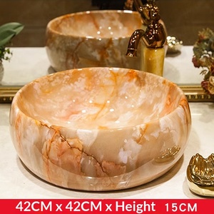 Lavabo Redondo Artístico de Mármol para Baño con Soporte para Grifo de un Solo Orificio, Estilo Americano - Product Image 6