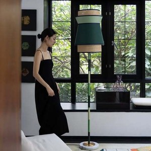 Hand-Woven <b>Floor</b> <b>Lamp</b> In Lush Bamboo <b>Green</b> Adjustable Height Led Light Source For Study Living Room Bedroom - Product Image 1