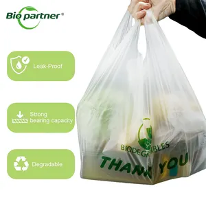 Saco plástico reusável para camisetas, saco plástico para compras em supermercados, saco de amido de milho biodegradável com logotipo personalizado