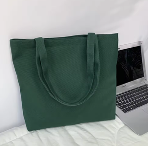 Sac bandoulière de shopping personnalisé en toile de coton grande capacité, durable, couleur unie, fermeture éclair, longue poignée - Product Image 1