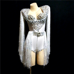 Traje de Noche Moderno para Mujer, Traje de Cantante, Traje de Pasarela, Traje de Gogo, Traje de Coser a Mano, Traje de Escenario para Adultos, Traje de Flecos, Poliéster/Rayón - Product Image 3