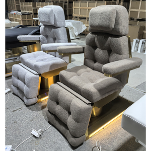 เตียงนวดเสริมความงามแบบใหม่ หุ้มผ้าบุเคลสีเทา พร้อมระบบทำความร้อน ควบคุมด้วยมอเตอร์ไฟฟ้า 4 ตัว ควบคุมด้วยเท้า สำหรับทำทรีทเมนท์ใบหน้า - Product Image 5