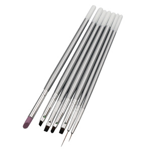 Lot de 7 pinceaux à ongles en nylon avec manche argenté, pour gel, liner, fleurs et détails français - Product Image 1