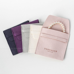 PandaSew Custom Logo Jewelry Packaging Bag Folded Microfiber Small Chic <b>Envelope</b> Flap with Band Jewelry Pouch - Product Image 1