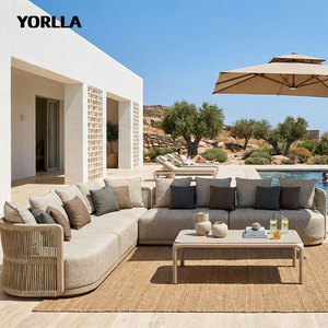 Conjunto <span class=keywords><strong>de</strong></span> Sofás Seccionales <span class=keywords><strong>de</strong></span> Exterior <span class=keywords><strong>de</strong></span> Lujo Moderno, Tejidos con Cuerda, en Forma <span class=keywords><strong>de</strong></span> L, <span class=keywords><strong>para</strong></span> Jardín, Patio, Villa u Hotel - Product Image 2