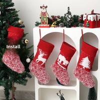 Chaussettes de Noël rouges en tricot moelleux à motif jacquard, sacs suspendus pour sapin de Noël, cheminée, décoration de maison, cadeau de fêtes