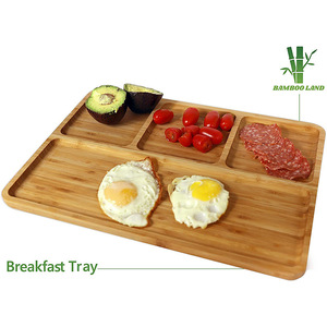 Plateau de service en bambou à compartiments pour repas et collations, style simple, couleur grain de bois - Product Image 2