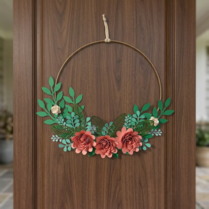 Corona Floral Hecha a Mano, Flores Decorativas Redondas, Estilo Romántico, Paquete Individual Sin Iluminación, Fácil Instalación - Product Image 2