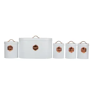 Large oval shape metal copper sheet bread bin canister set of 5 for food storage
