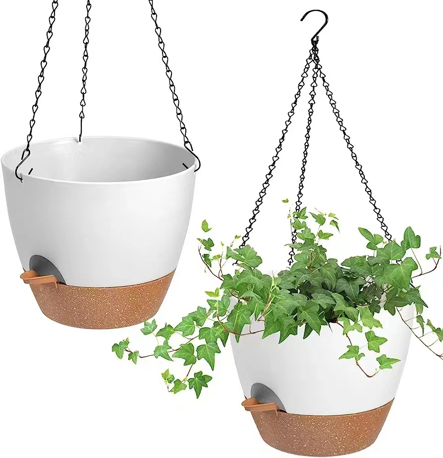 Flores de plantas para interiores y exteriores de piscina profunda con macetas colgantes de riego automático