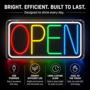 Enseigne néon LED multicolore ouverte en acrylique, panneau publicitaire pour bar, café, restaurant, commerce de détail, vitrine, décoration professionnelle - Product Image 5