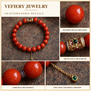 Natural Red Agate Round Beaded Stretch <b>Bracelet</b> with Colorful Accent <b>Beads</b> for Women Jewelry Wholesale Supplier - Product Image 3