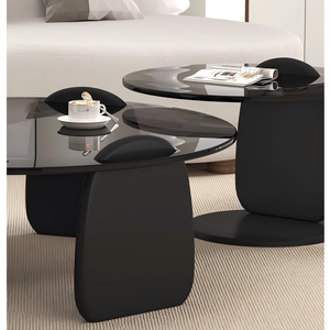 Table basse NKAHS en verre trempé durable avec cadre en bois pour salon, style nordique de luxe léger, design minimaliste italien, petite taille - Product Image 5