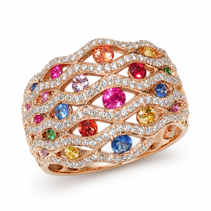Anello in tonalità oro rosa con zirconi colorati per donna, gioiello di lusso alla moda - Product Image 1